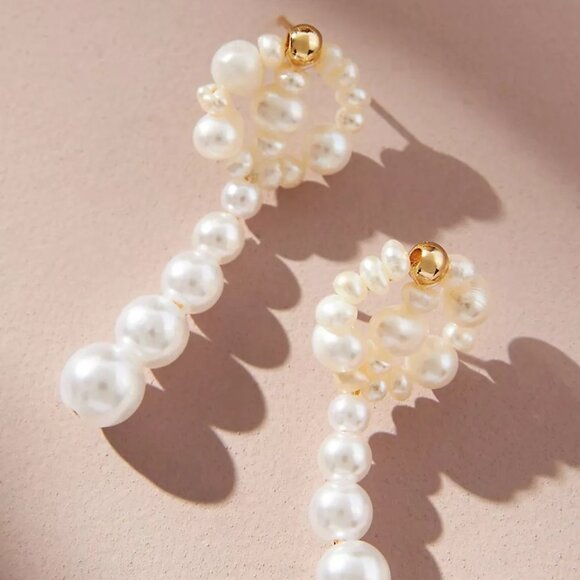 Anthropologie Floral Pearl Drop Earrings - Picture 2 of 7